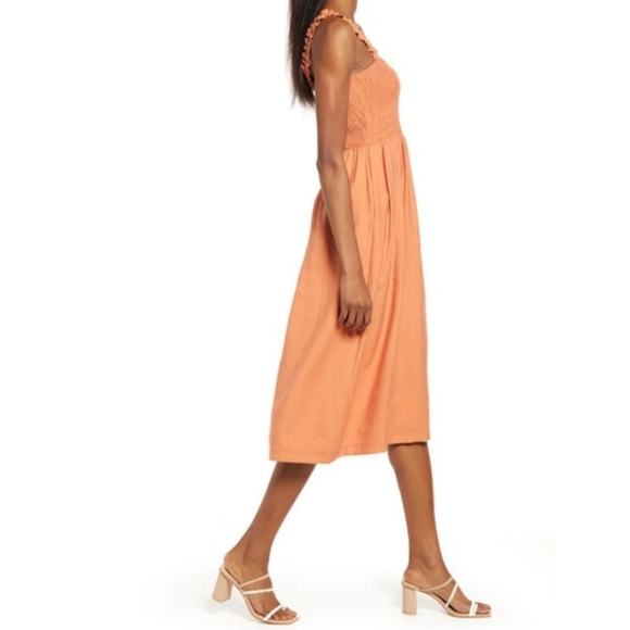 New NSR smocked orange midi ruffled straps sun dress size small - Picture 5 of 12